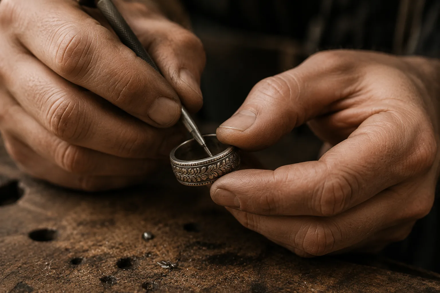 Artisan au travail dans l'atelier Coin Ring Switzerland